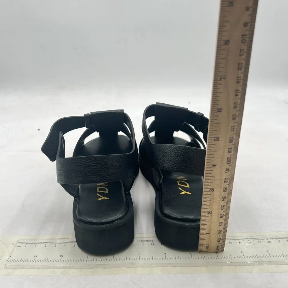 YDN Black Strappy Sandals Round Toe Platform Heels Adjustable Strap Summer Shoes